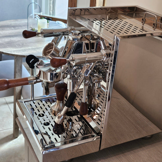 Turin Gallatin espresso machine with side panel open - equipment from Inheritance Coffee, Pensacola, FL serving cafes, churches and home brewers