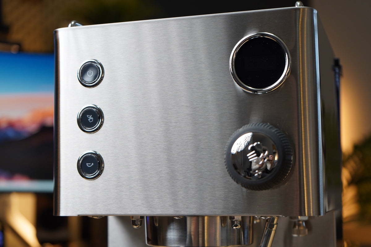 Turin Legato V2 control buttons and steam knob, close view, from Inheritance Coffee in Pensacola, FL for home brewers and cafes
