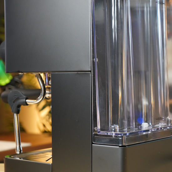 Turin Legato V2 black machine, rear three-quarter view, for home baristas and cafes from Inheritance Coffee in Pensacola, FL