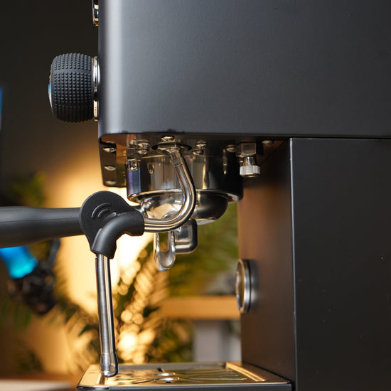 Turin Legato V2 black machine, side view of the steam wand, from Inheritance Coffee in Pensacola, FL for home brewers and cafes