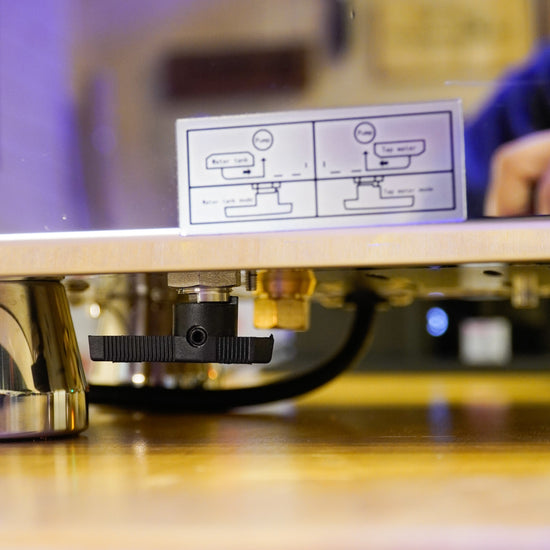 Turin Gallatin V side panel control label, for home baristas and cafes from Inheritance Coffee in Pensacola, FL