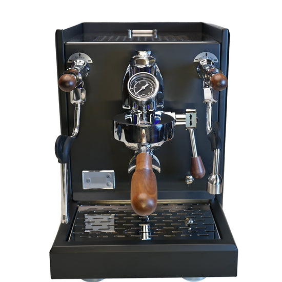 Turin Gallatin V HX in black, front view, for home baristas and cafes from Inheritance Coffee in Pensacola, FL