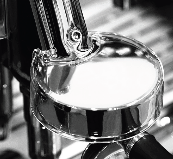 Turin Gallatin group head, close view - equipment from Inheritance Coffee, Pensacola, FL serving cafes, churches and home brewers