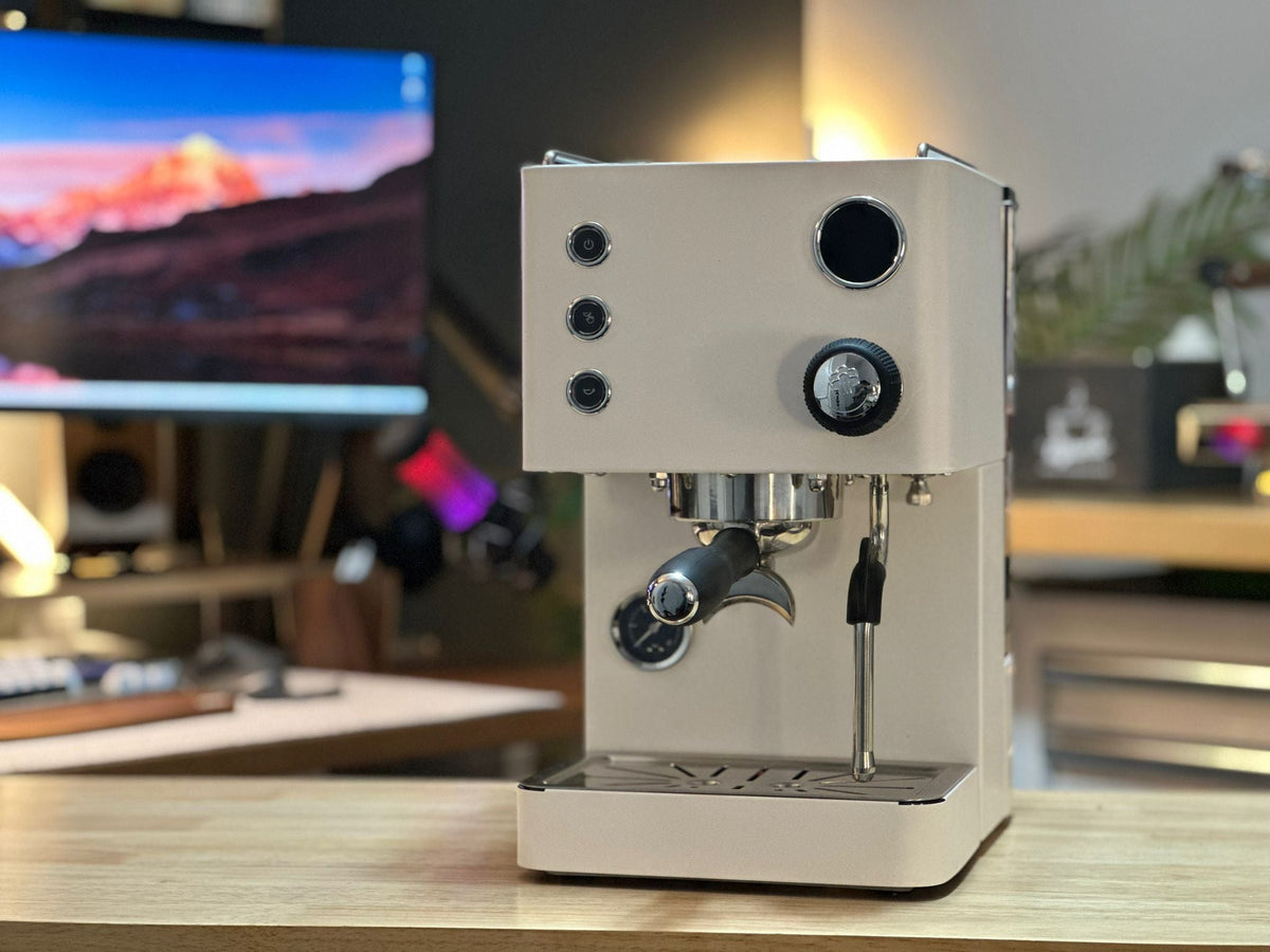 Turin Legato V2 espresso machine in cream white, from Inheritance Coffee in Pensacola, FL for home brewers and cafes