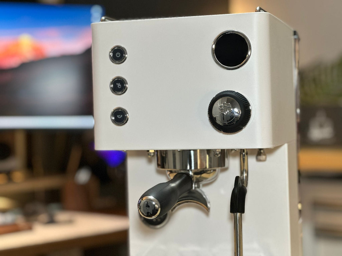 Turin Legato V2 espresso machine in cream white - equipment from Inheritance Coffee, Pensacola, FL serving cafes, churches and home brewers