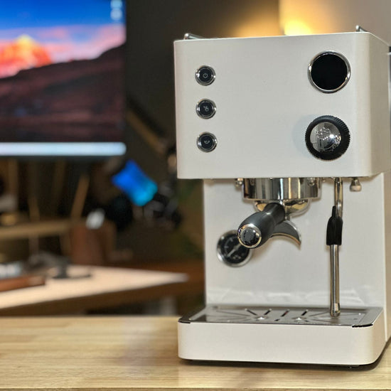 Turin Legato V2 espresso machine in cream white - equipment from Inheritance Coffee, Pensacola, FL serving cafes, churches and home brewers