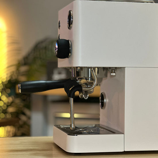Turin Legato V2 cream espresso machine, side view - equipment from Inheritance Coffee, Pensacola, FL serving cafes, churches and home brewers