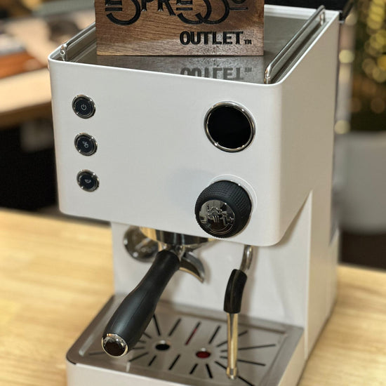 Turin Legato V2 cream espresso machine with espresso cup - equipment from Inheritance Coffee, Pensacola, FL serving cafes, churches and home brewers