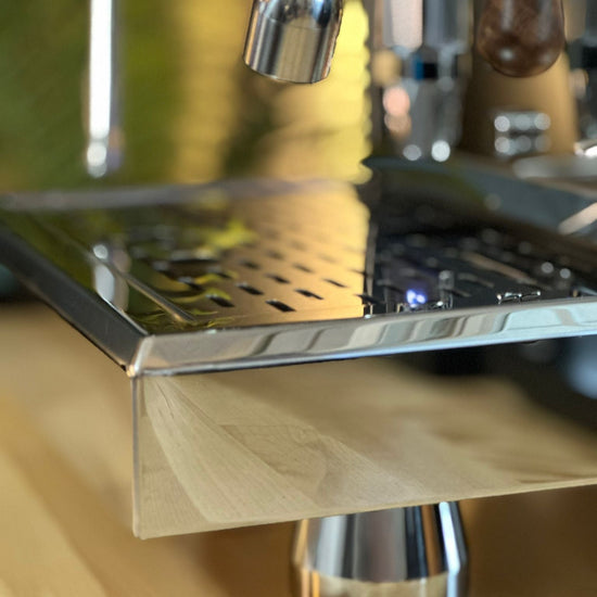 Turin Gallatin espresso machine with wood handles, detail view - equipment from Inheritance Coffee, Pensacola, FL serving cafes, churches and home brewers