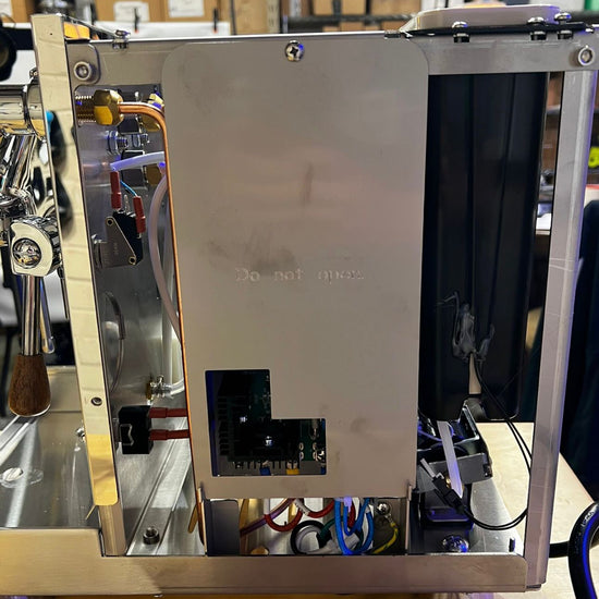 Turin Gallatin stainless espresso machine on a coffee bar - equipment from Inheritance Coffee, Pensacola, FL serving cafes, churches and home brewers