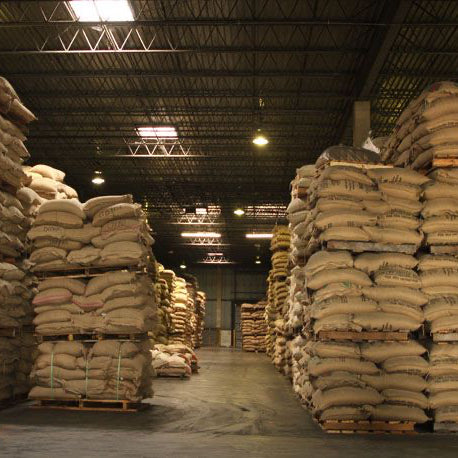 Stacks of bags in a warehouse setting