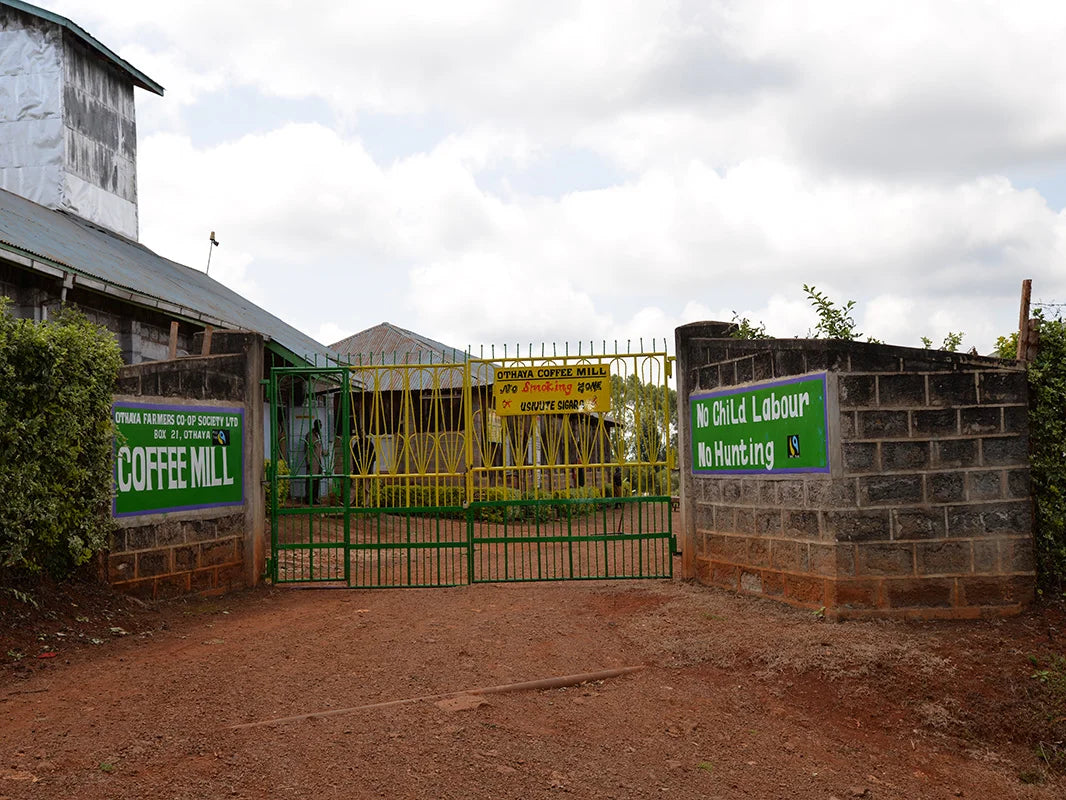 Entrance to the Othaya Farmers Cooperative coffee factory, Nyeri, Kenya, sourced by Inheritance Coffee, Pensacola, FL roaster for cafes and home brewers