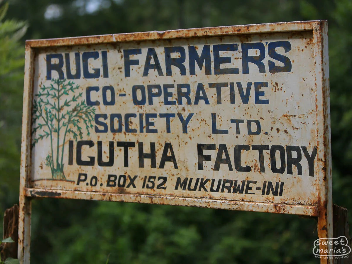 Rugi Farmers Co-operative Society Igutha factory sign in Kenya, sourced by Inheritance Coffee, Pensacola, FL roaster for cafes and home brewers